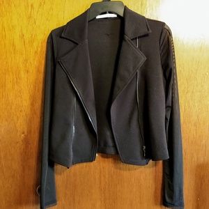 Black Mesh-Sleeve Zip Up Jacket